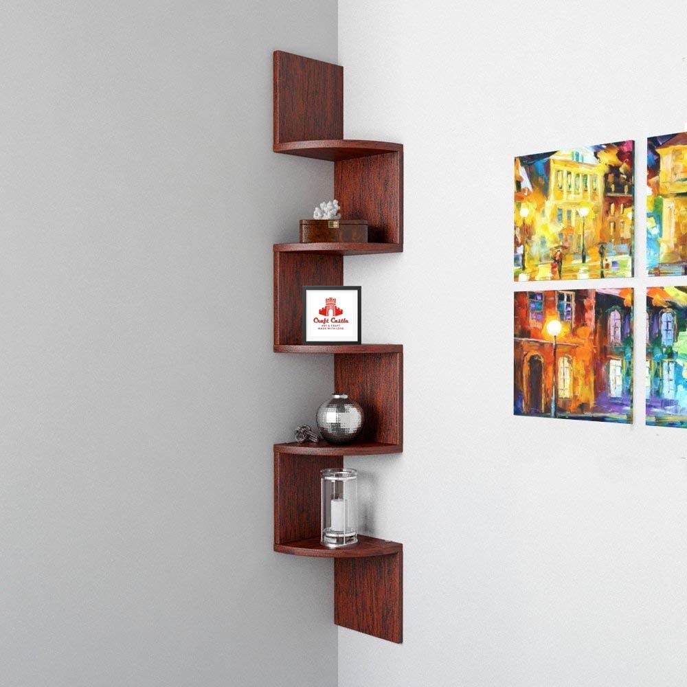 DECORVISTA Zigzag Floating Walls Mount Shelf Corner Stand Side